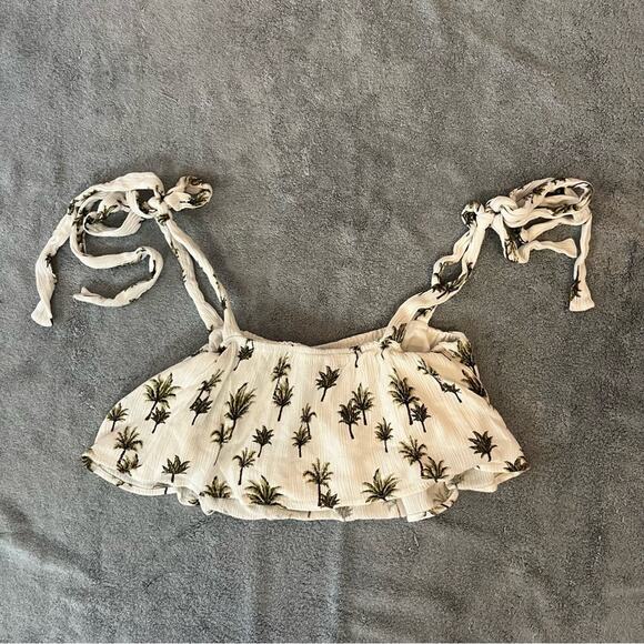 Forever 21 White Palm Tree Crop Top Tie Strap Summer Resort Beachwear Sz Small - Picture 9 of 9